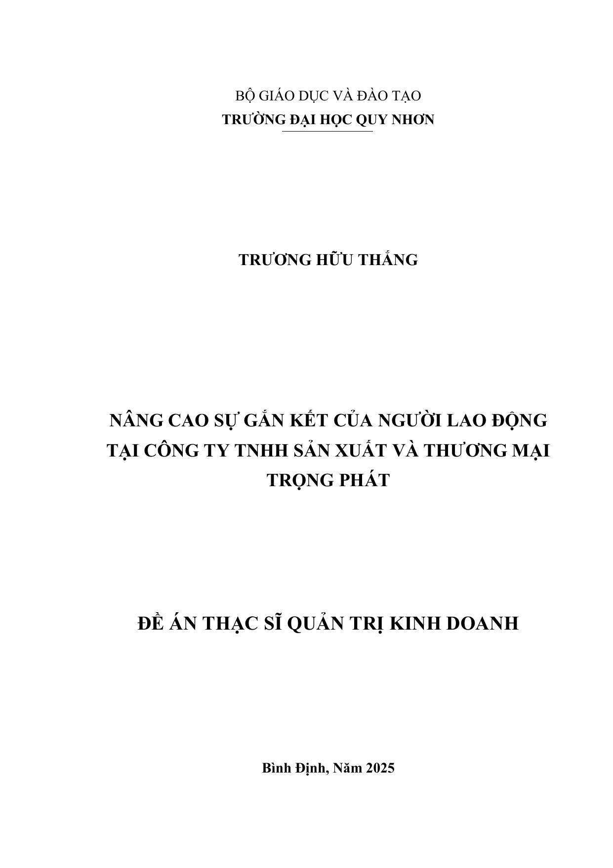 Nâng cao sự gắn kết của người lao động tại Công ty TNHH Sản xuất và Thương mại Trọng Phát