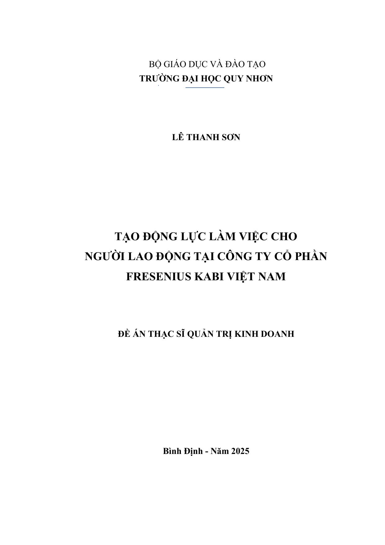 Tạo động lực làm việc cho người lao động tại Công ty Cổ phần Fresenius Kabi Việt Nam