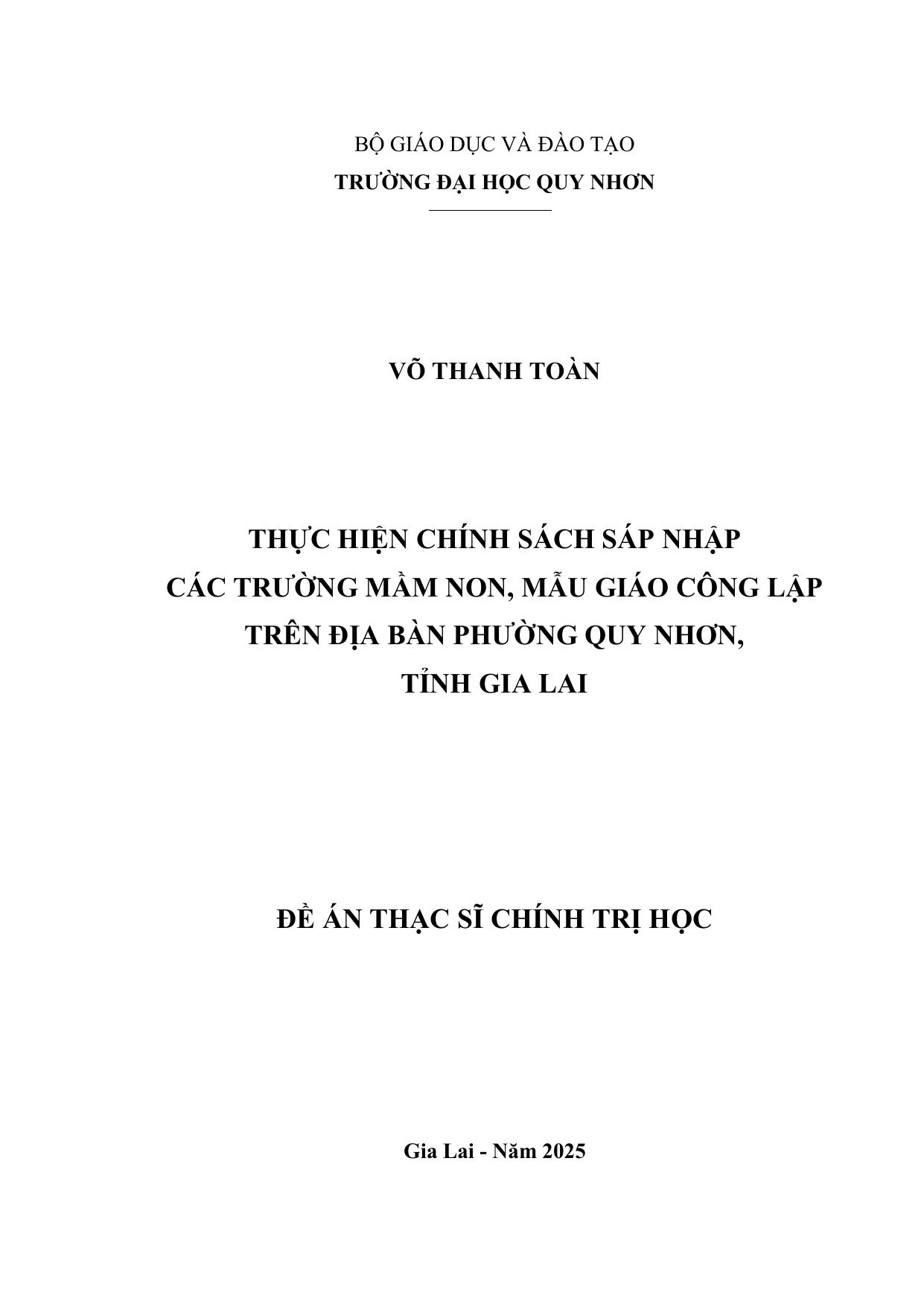 Thực hiện chính sách sáp nhập các trường mầm non, mẫu giáo công lập trên địa bàn phường Quy Nhơn, tỉnh Gia Lai
