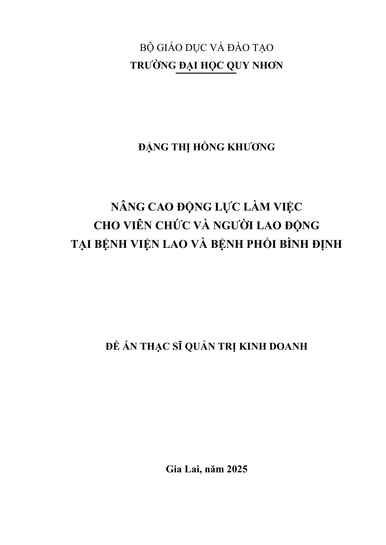 Nâng cao động lực làm việc cho viên chức và người lao động tại bệnh viện lao và bệnh phổi Bình Định