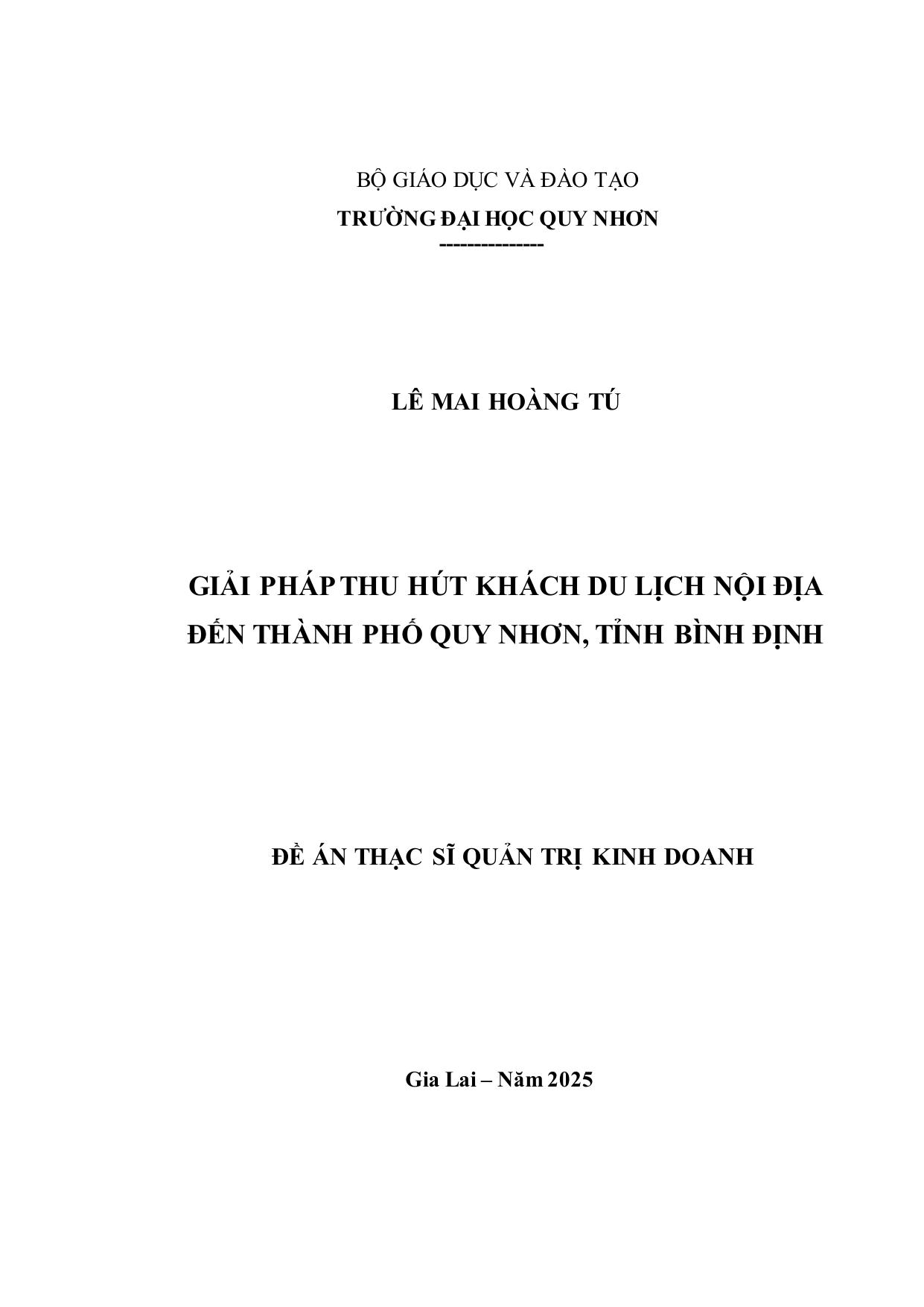 Giải pháp thu hút khách du lịch nội địa đến thành phố Quy Nhơn, tỉnh Bình Định