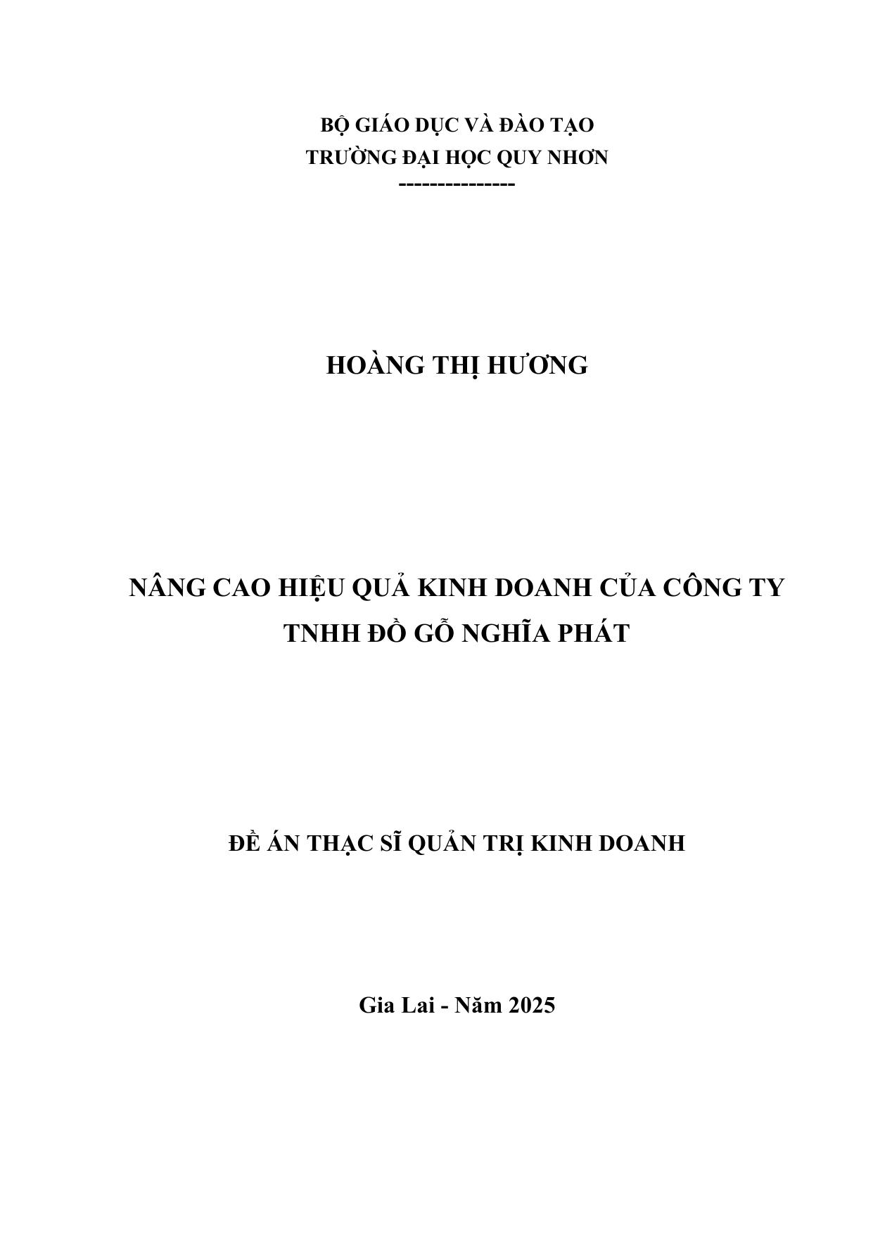 Nâng cao hiệu quả kinh doanh của công ty TNHH đồ gỗ Nghĩa Phát