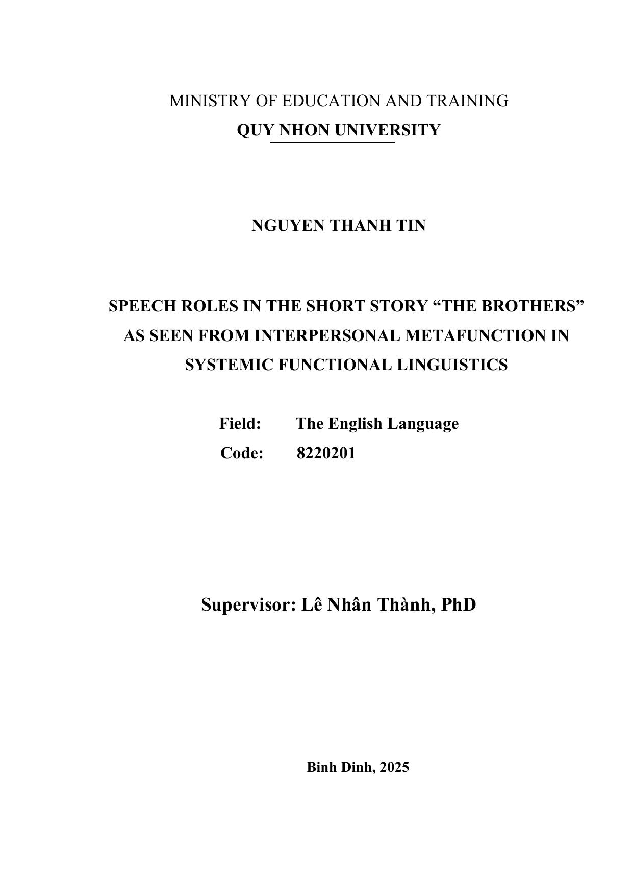 Speech Roles in the Short Story "The Brothers" as Seen from Interpersonal Metafunction in Systemic Functional Linguistics