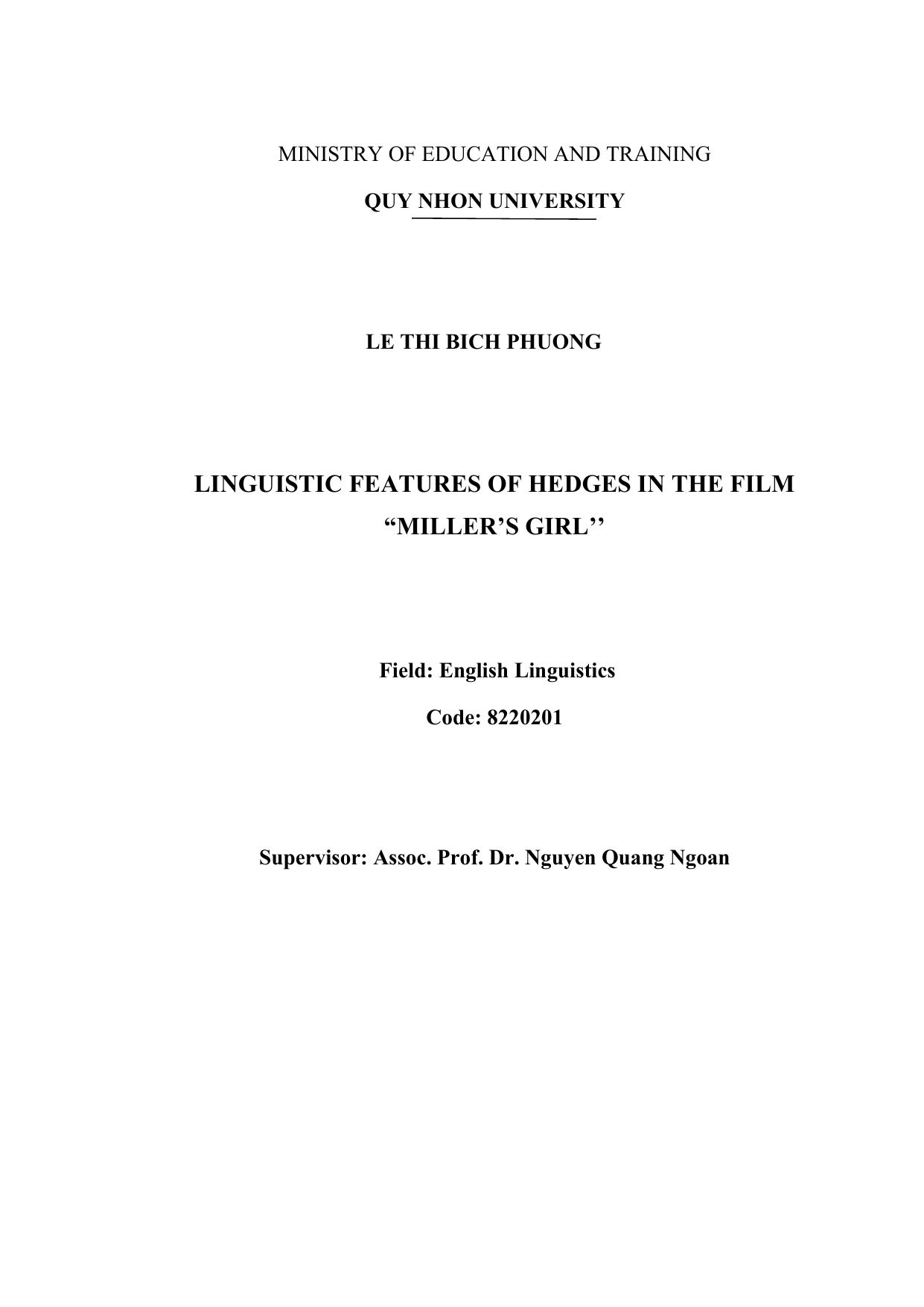 Linguistic features of hedges in the film " Miller's girl"
