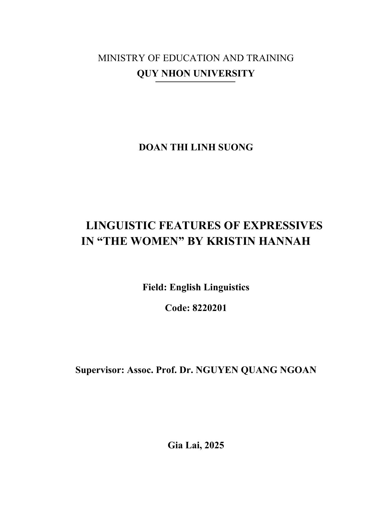 Linguistic features of expressives in “The Women” by Kristin Hannah